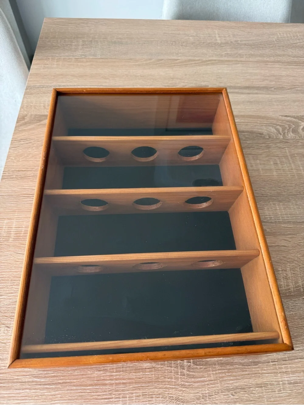 Baseball Solid Wood Display Hanging Wall Case Brown Glass Holds 12 Balls 95’ VTG
